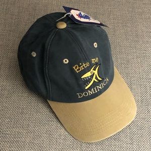 ‘BITE ME’ DOMINICA COTTON BASEBALL CAP NWOT -ONE SZ FITS ALL ADJUSTABLE
